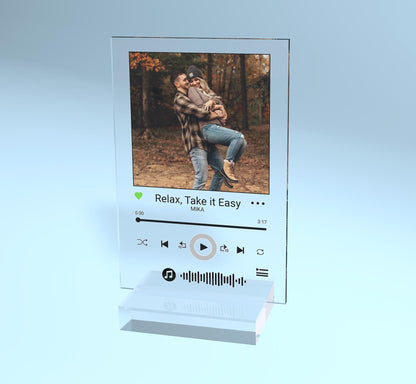 Personalized Acrylic Song Plaque, free Keychain, Music Playlist Plaque Gift, Custom Photo Print Glass, Gifts for him and her, Wedding Couple