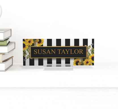 Personalized desk name plate with wooden base, lighted acrylic nameplate, desk accessories, office gifts for boss coworker - Artblox