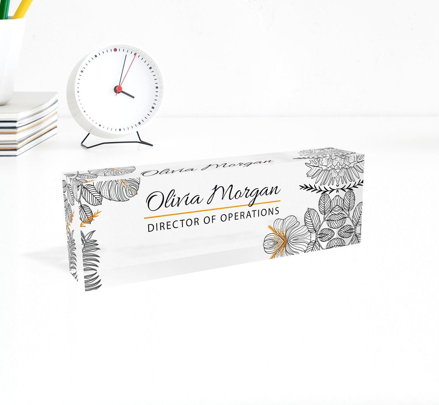 ARTBLOX | Personalized Flower Name Plate for Desk Custom Office Decor Nameplate Sign Office Desk Name Plate Teacher Gift , for woman for man