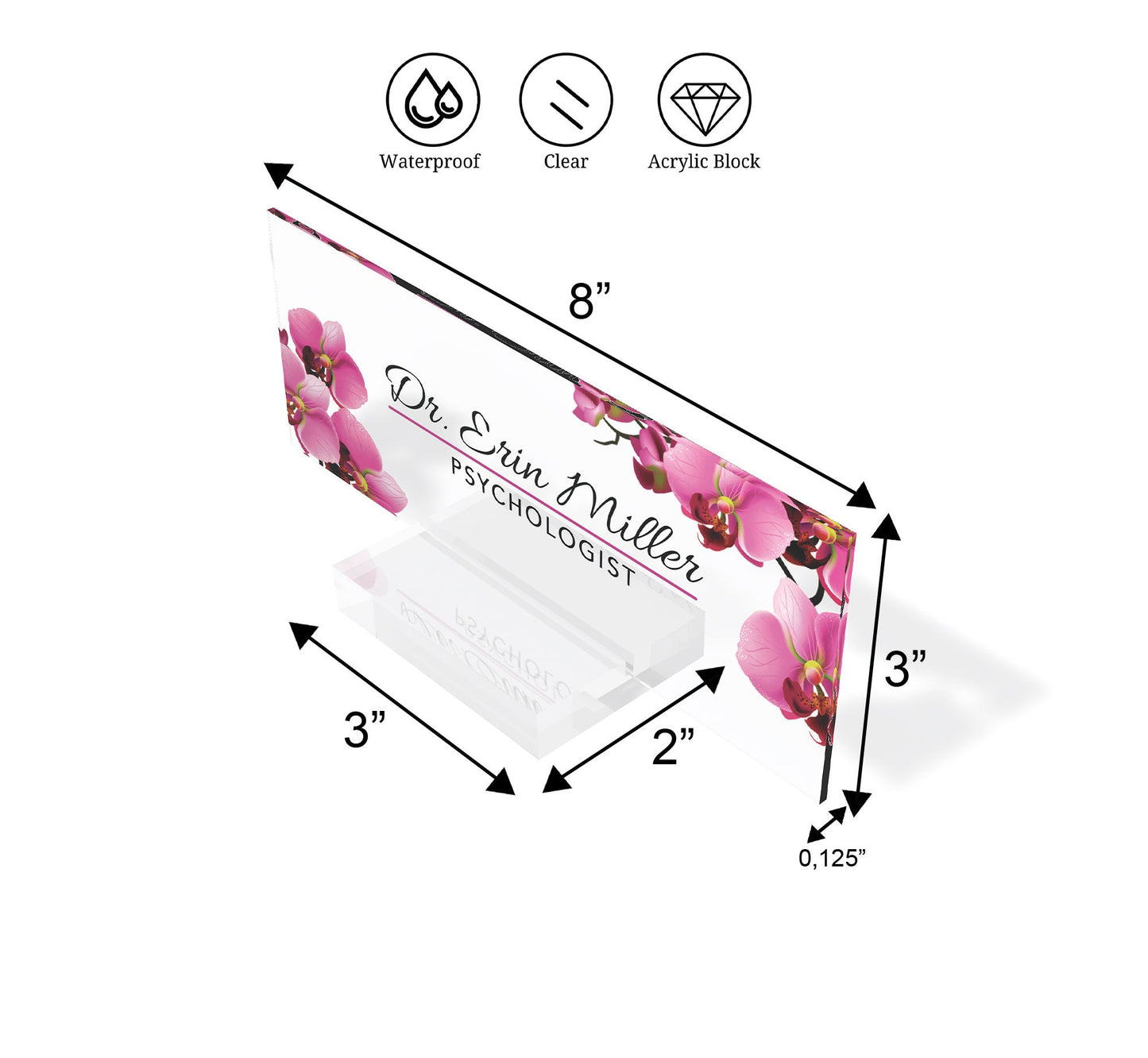 Artblox Office Desk Name Plate Personalized | Custom Name Plates for Desks | Flowers Designs On Clear Acrylic Glass | Office Desk Decor