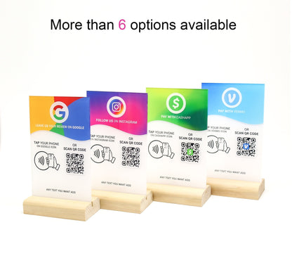 Artblox - Personalized business leave a review, qr code sign, google review , venmo, cash app with wood stand and NFC