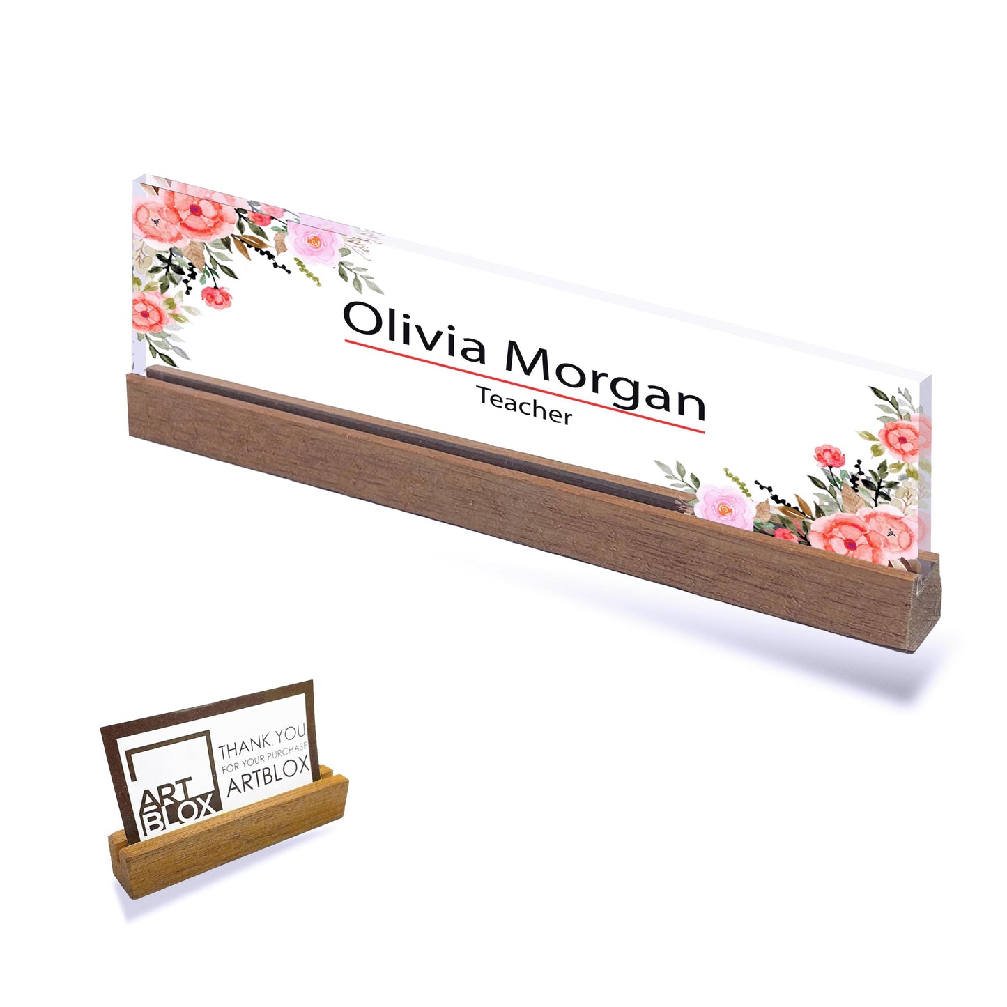 Executive Personalized Desk Name Plate, Custom Engraved Desk Sign, Plaque, Office, Flower Office Sign