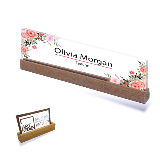 Executive Personalized Desk Name Plate, Custom Engraved Desk Sign, Plaque, Office, Flower Office Sign
